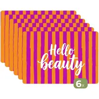 KitchenYeah Placemats - 6 stuks - 45x30 cm - Placemat kunststof - Modern - Hello - Oranje - Borden onderleggers - Decoratie voor op tafel - Keuken tafeldecoratie accessoires - Vinyl onderlegger - Tafelversiering