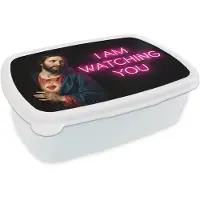 MuchoWow Broodtrommel Wit - Lunchbox Man - Tekst - Neon - Brooddoos 18x12x6 cm - Brood lunch box - Broodtrommels voor kinderen en volwassenen