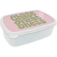 MuchoWow Broodtrommel Wit - Lunchbox Chase greatness - Groen - Roze - Retro - Brooddoos 18x12x6 cm - Brood lunch box - Broodtrommels voor kinderen en volwassenen