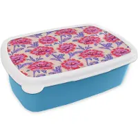 MuchoWow Broodtrommel Blauw - Lunchbox Bloemen - Patroon - Meerkleurig - Brooddoos 18x12x6 cm - Brood lunch box - Broodtrommels voor kinderen en volwassenen