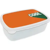 MuchoWow Broodtrommel Wit - Lunchbox Cool - Oranje - Groen - Brooddoos 18x12x6 cm - Brood lunch box - Broodtrommels voor kinderen en volwassenen
