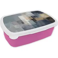 MuchoWow Broodtrommel Roze - Lunchbox Rechthoeken - Abstract - Blauw - Brooddoos 18x12x6 cm - Brood lunch box - Broodtrommels voor kinderen en volwassenen