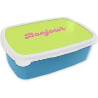 MuchoWow Broodtrommel Blauw - Lunchbox Groen - Roze bonjour - Retro - Brooddoos 18x12x6 cm - Brood lunch box - Broodtrommels voor kinderen en volwassenen