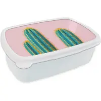 MuchoWow Broodtrommel Wit - Lunchbox Cactussen - Modern - Pastel - Brooddoos 18x12x6 cm - Brood lunch box - Broodtrommels voor kinderen en volwassenen
