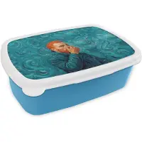 MuchoWow Broodtrommel Blauw - Lunchbox Portret - Klassiek - Blauw - Brooddoos 18x12x6 cm - Brood lunch box - Broodtrommels voor kinderen en volwassenen