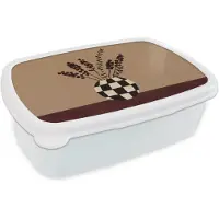 MuchoWow Broodtrommel Wit - Lunchbox Minimalistisch - Vaas - Bloemen - Bruin - Brooddoos 18x12x6 cm - Brood lunch box - Broodtrommels voor kinderen en volwassenen