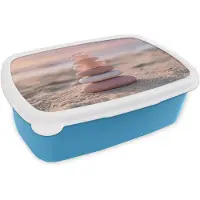 MuchoWow Broodtrommel Blauw - Lunchbox Stenen - Zand - Roze - Brooddoos 18x12x6 cm - Brood lunch box - Broodtrommels voor kinderen en volwassenen
