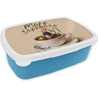 MuchoWow Broodtrommel Blauw - Lunchbox More espresso - Koffie - Eend - Brooddoos 18x12x6 cm - Brood lunch box - Broodtrommels voor kinderen en volwassenen