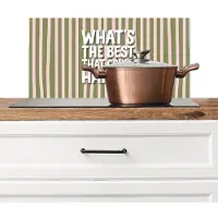 KitchenYeah Spatscherm keuken 60x30 cm - Kookplaat achterwand What's the best that could happen - Strepen - Groen - Roze - Muurbeschermer - Spatwand fornuis - Hoogwaardig aluminium