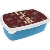 MuchoWow Broodtrommel Blauw - Lunchbox Sterren - Luipaardprint - Dream - Bordeaux - Brooddoos 18x12x6 cm - Brood lunch box - Broodtrommels voor kinderen en volwassenen