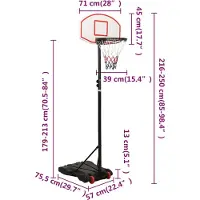 vidaXL Basketballstandaard, wit, 216-250 cm, polyethyleen