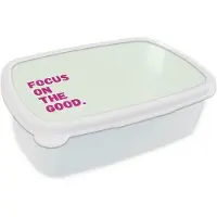 MuchoWow Broodtrommel Wit - Lunchbox Focus on the good - Beige - Roze - Brooddoos 18x12x6 cm - Brood lunch box - Broodtrommels voor kinderen en volwassenen