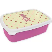MuchoWow Broodtrommel Roze - Lunchbox Nice - Stippen - Roze - Geel - Brooddoos 18x12x6 cm - Brood lunch box - Broodtrommels voor kinderen en volwassenen