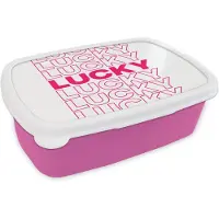 MuchoWow Broodtrommel Roze - Lunchbox Lucky - Roze - Patroon - Brooddoos 18x12x6 cm - Brood lunch box - Broodtrommels voor kinderen en volwassenen