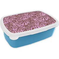 MuchoWow Broodtrommel Blauw - Lunchbox Organisch - Patroon - Roze - Brooddoos 18x12x6 cm - Brood lunch box - Broodtrommels voor kinderen en volwassenen