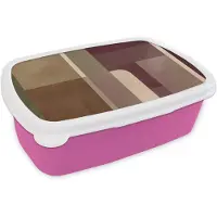 MuchoWow Broodtrommel Roze - Lunchbox Vlakken - Abstract - Bordeaux - Lijnen - Brooddoos 18x12x6 cm - Brood lunch box - Broodtrommels voor kinderen en volwassenen