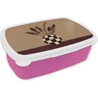 MuchoWow Broodtrommel Roze - Lunchbox Minimalistisch - Vaas - Bloemen - Bruin - Brooddoos 18x12x6 cm - Brood lunch box - Broodtrommels voor kinderen en volwassenen