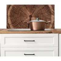 KitchenYeah Spatscherm keuken 90x45 cm - Kookplaat achterwand Boom - Ringen - Bruin - Muurbeschermer - Spatwand fornuis - Hoogwaardig aluminium