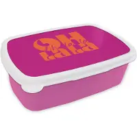 MuchoWow Broodtrommel Roze - Lunchbox Oh la la - Roze - Oranje - Gestapelde letters - Brooddoos 18x12x6 cm - Brood lunch box - Broodtrommels voor kinderen en volwassenen