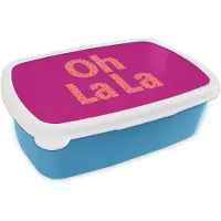 MuchoWow Broodtrommel Blauw - Lunchbox Oh la la - Luipaardprint - Roze - Brooddoos 18x12x6 cm - Brood lunch box - Broodtrommels voor kinderen en volwassenen