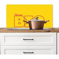 KitchenYeah Spatscherm keuken 90x45 cm - Kookplaat achterwand Dream big - Geel - Grafisch - Muurbeschermer - Spatwand fornuis - Hoogwaardig aluminium