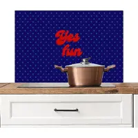 KitchenYeah Spatscherm keuken 90x60 cm - Kookplaat achterwand Yes fun - Rood - Blauw - Stippen - Muurbeschermer - Spatwand fornuis - Hoogwaardig aluminium