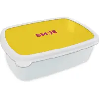 MuchoWow Broodtrommel Wit - Lunchbox Smile - Roze - Geel - Brooddoos 18x12x6 cm - Brood lunch box - Broodtrommels voor kinderen en volwassenen