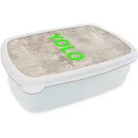 MuchoWow Broodtrommel Wit - Lunchbox YOLO - Groen - Neon - Slangenprnt - Brooddoos 18x12x6 cm - Brood lunch box - Broodtrommels voor kinderen en volwassenen