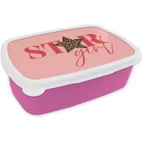 MuchoWow Broodtrommel Roze - Lunchbox Star girl - Roze - Panter - Ster - Brooddoos 18x12x6 cm - Brood lunch box - Broodtrommels voor kinderen en volwassenen
