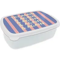 MuchoWow Broodtrommel Wit - Lunchbox Try again - Strepen - Roze - Verticaal - Blauw - Brooddoos 18x12x6 cm - Brood lunch box - Broodtrommels voor kinderen en volwassenen