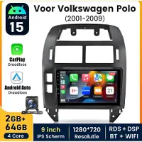 Hexinex HexinexMarket Quad-Core autoradio Geschikt voor VW Polo 2001-2009 - Draadloos CarPlay, Android Auto, GPS Navi, multimediaspeler, Achteruitrijcamera, 2GB+64GB