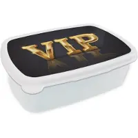 MuchoWow Broodtrommel Wit - Lunchbox VIP - Goud - Schittering - Brooddoos 18x12x6 cm - Brood lunch box - Broodtrommels voor kinderen en volwassenen