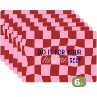 KitchenYeah Placemats - 6 stuks - 45x30 cm - Placemat kunststof - Furture - Geblokt - Rood - Borden onderleggers - Decoratie voor op tafel - Keuken tafeldecoratie accessoires - Vinyl onderlegger - Tafelversiering