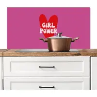 KitchenYeah Spatscherm keuken 100x50 cm - Kookplaat achterwand Girl power - Hart - Roze - Rood - Muurbeschermer - Spatwand fornuis - Hoogwaardig aluminium