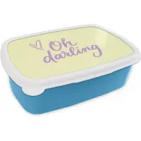 MuchoWow Broodtrommel Blauw - Lunchbox Oh darling - Geel - Hart - Brooddoos 18x12x6 cm - Brood lunch box - Broodtrommels voor kinderen en volwassenen