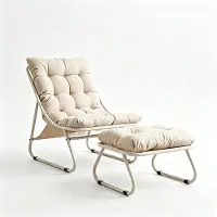 COLAMY Buiten loungestoel met poef - comfortabele tuinstoel met dik kussen en voetenbankje - verstelbare hangstoel - ideaal voor woonkamer, slaapkamer, leeskamer - beige