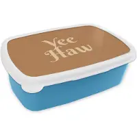 MuchoWow Broodtrommel Blauw - Lunchbox Yee haw - Bruin - Minimalistisch - Brooddoos 18x12x6 cm - Brood lunch box - Broodtrommels voor kinderen en volwassenen