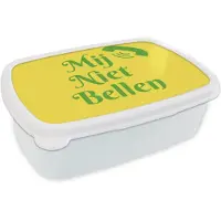 MuchoWow Broodtrommel Wit - Lunchbox Mij niet bellen - Telefoon - Geel - Brooddoos 18x12x6 cm - Brood lunch box - Broodtrommels voor kinderen en volwassenen