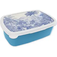 MuchoWow Broodtrommel Blauw - Lunchbox Tropisch - Jungle - Blauw - Brooddoos 18x12x6 cm - Brood lunch box - Broodtrommels voor kinderen en volwassenen