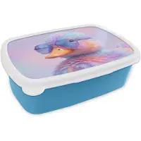 MuchoWow Broodtrommel Blauw - Lunchbox Eend - bril - Pastel - Brooddoos 18x12x6 cm - Brood lunch box - Broodtrommels voor kinderen en volwassenen