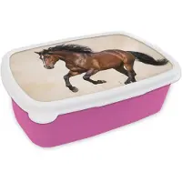 MuchoWow Broodtrommel Roze - Lunchbox Paard - Galop - Energie - Brooddoos 18x12x6 cm - Brood lunch box - Broodtrommels voor kinderen en volwassenen