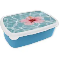 MuchoWow Broodtrommel Blauw - Lunchbox Hibiscus - Water - Roze - Brooddoos 18x12x6 cm - Brood lunch box - Broodtrommels voor kinderen en volwassenen