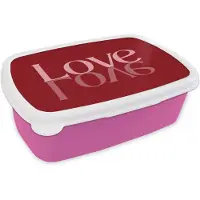 MuchoWow Broodtrommel Roze - Lunchbox Love - Spiegeling - Rood - Brooddoos 18x12x6 cm - Brood lunch box - Broodtrommels voor kinderen en volwassenen