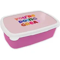 MuchoWow Broodtrommel Roze - Lunchbox You're doing great - Roze - Kleurrijk - Brooddoos 18x12x6 cm - Brood lunch box - Broodtrommels voor kinderen en volwassenen
