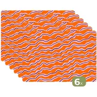KitchenYeah Placemats - 6 stuks - 45x30 cm - Placemat kunststof - Retro - Golvend - Oranje - Borden onderleggers - Decoratie voor op tafel - Keuken tafeldecoratie accessoires - Vinyl onderlegger - Tafelversiering