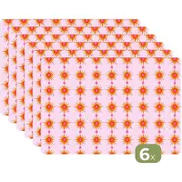 KitchenYeah Placemats - 6 stuks - 45x30 cm - Placemat kunststof - Zon - Motief - Roze - Borden onderleggers - Decoratie voor op tafel - Keuken tafeldecoratie accessoires - Vinyl onderlegger - Tafelversiering