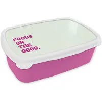 MuchoWow Broodtrommel Roze - Lunchbox Focus on the good - Beige - Roze - Brooddoos 18x12x6 cm - Brood lunch box - Broodtrommels voor kinderen en volwassenen