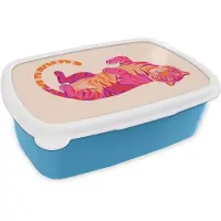 MuchoWow Broodtrommel Blauw - Lunchbox Tijger - Roze - Oranje - Brooddoos 18x12x6 cm - Brood lunch box - Broodtrommels voor kinderen en volwassenen