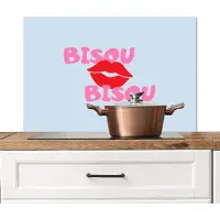 KitchenYeah Spatscherm keuken 90x60 cm - Kookplaat achterwand Lippen - Bisou - Blauw - Muurbeschermer - Spatwand fornuis - Hoogwaardig aluminium