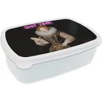 MuchoWow Broodtrommel Wit - Lunchbox Portret - Humor - Neon - Brooddoos 18x12x6 cm - Brood lunch box - Broodtrommels voor kinderen en volwassenen